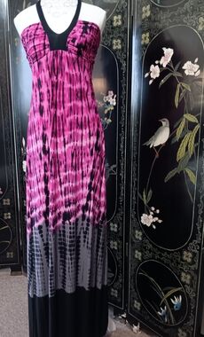 Pink and Black Tie-Dye Halter Maxi Dress
